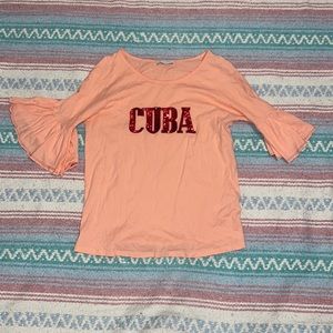 Sandro pink t-shirt with ruffled sleeves